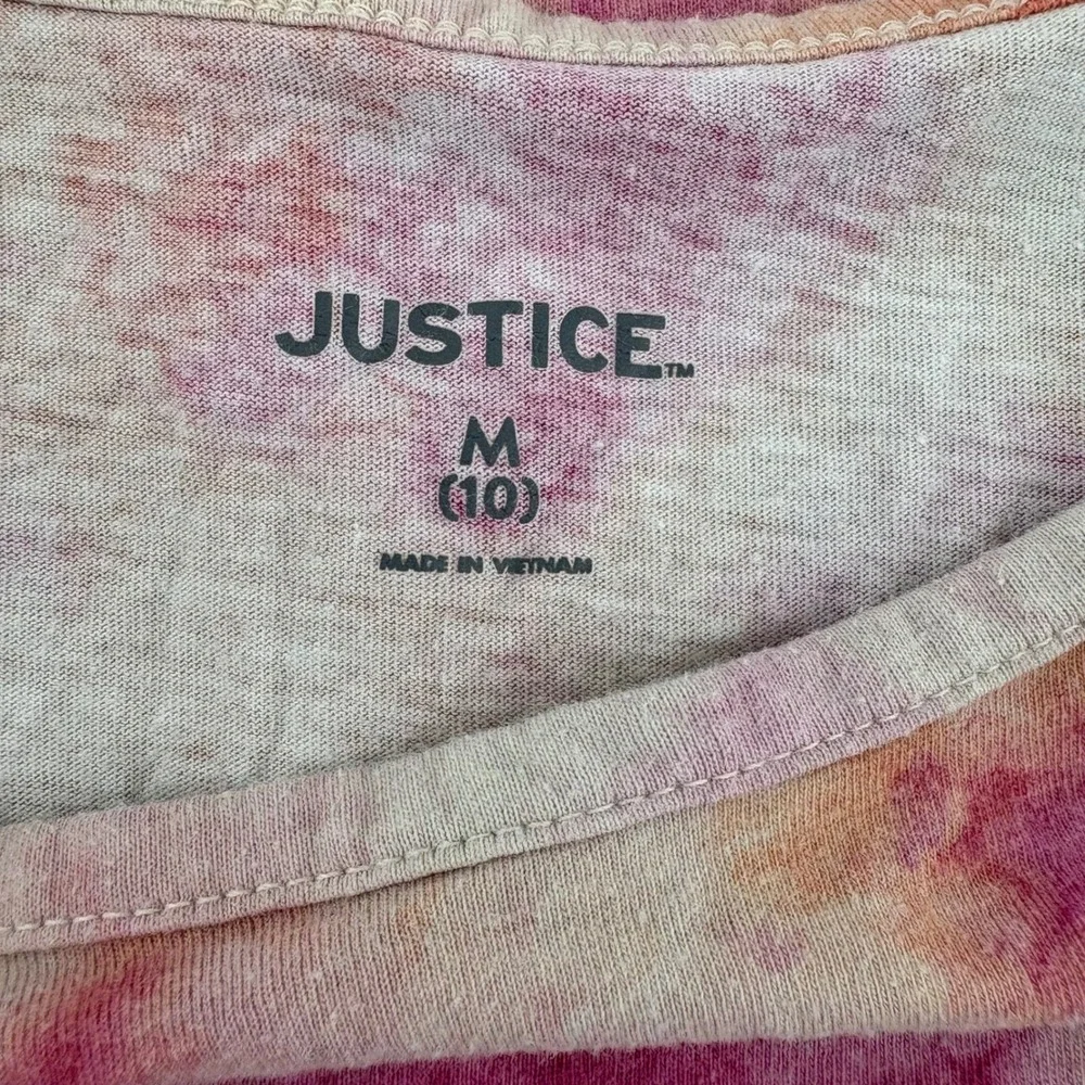 Justice Tie Front‎ T-Shirt Top Girls Pink Tie Dye Flower Graphic Size M